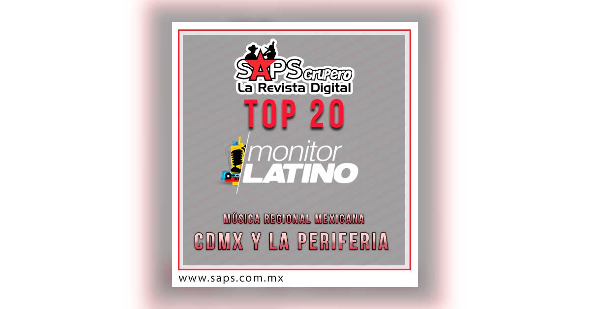 TOP 20 DE LA MÚSICA POPULAR EN CDMX Y LA PERIFERIA POR MONITORLATINO DEL 21 AL 27 DE NOVIEMBRE DE 2016