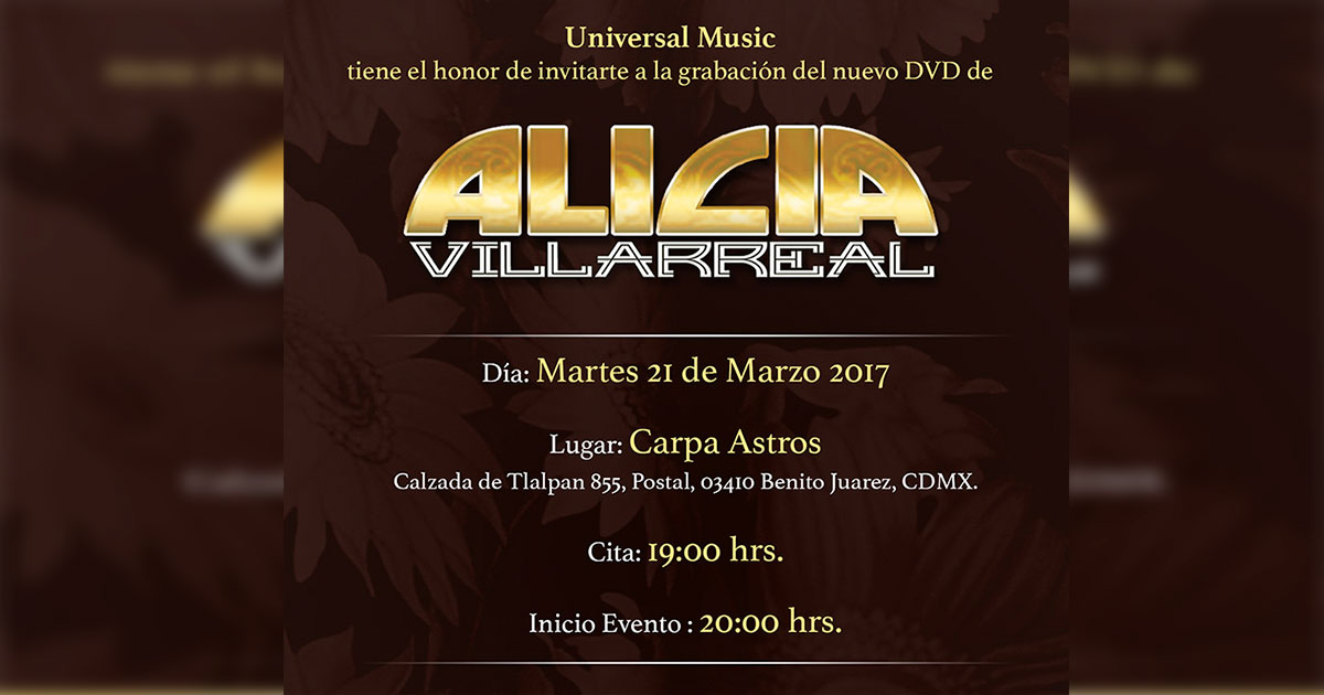 Forma parte del nuevo DVD de Alicia Villarreal
