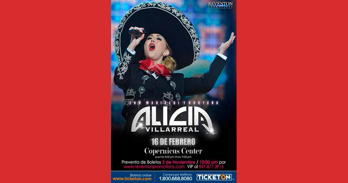 Alicia Villarreal el próximo 16 de Febrero en Copernicus Center, Chicago, IL.