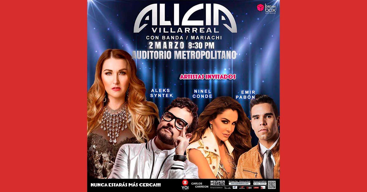 Alicia Villareal en el Auditorio Metropolitano el próximo 02 de Marzo 2018