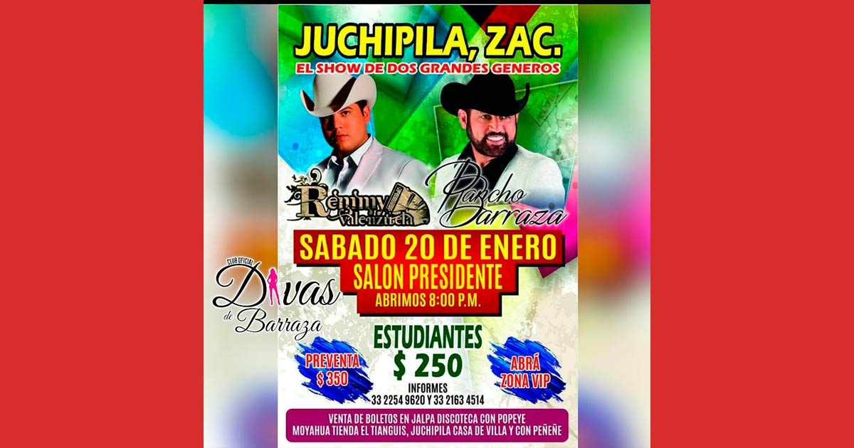 Pancho Barraza estará el próximo 20 de Enero en Juchipila, Zacatecas.