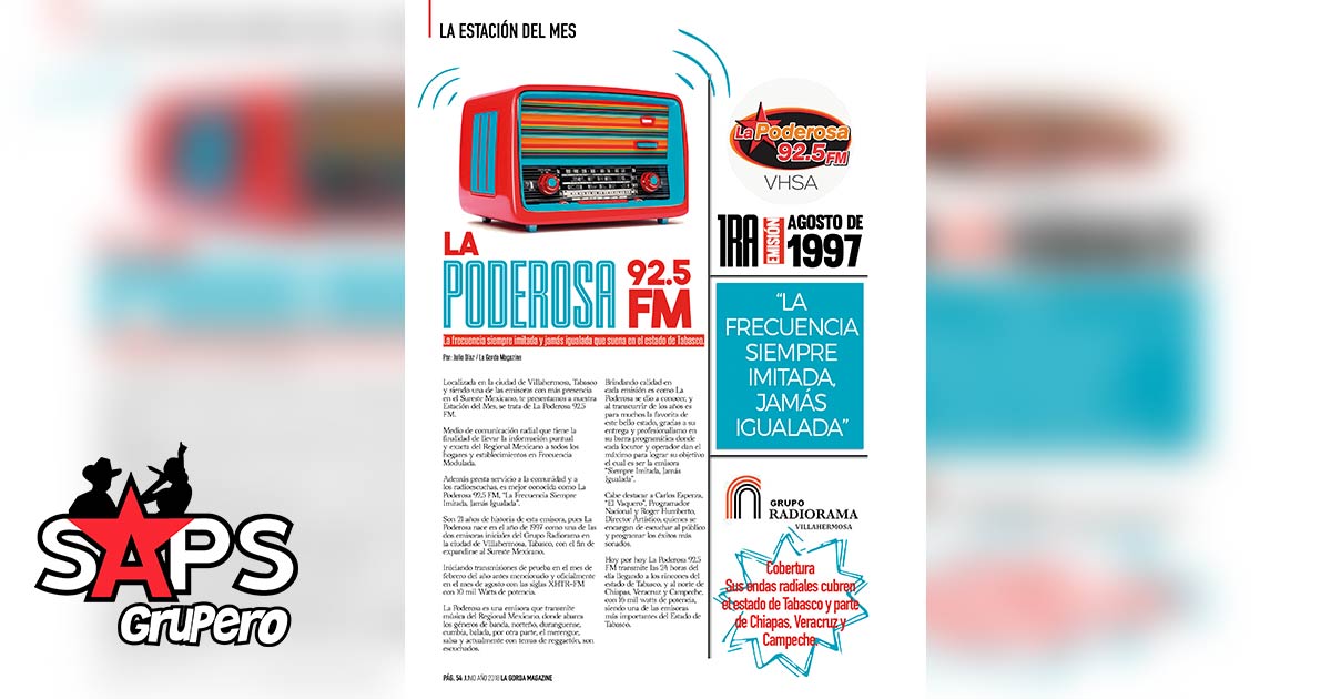 La estación del mes La Poderosa 92.5 FM de Tabasco
