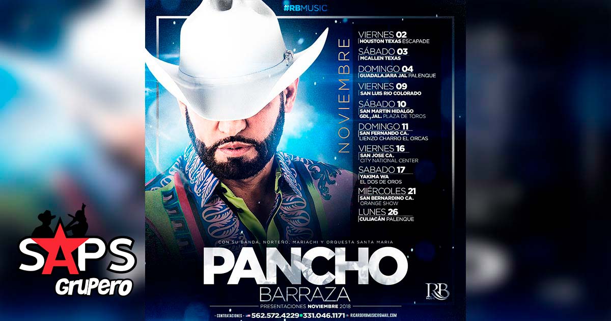 Te compartimos la agenda de presentaciones de Pancho Barraza para el mes de Noviembre