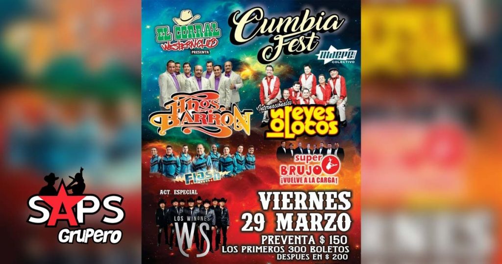 Se encuentra todo listo para el gran Cumbia Fest 2019 en el Corral WesternClub el próximo 29 de marzo con la presentación de grandes agrupaciones con las que podrás disfrutar de este gran evento.