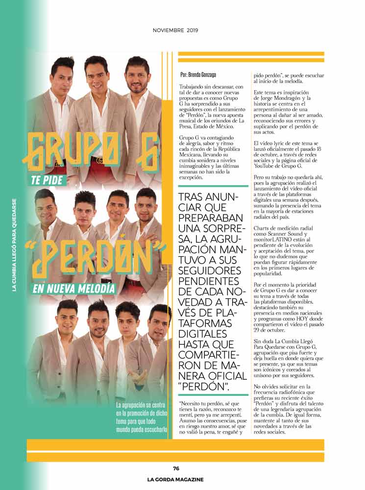 Grupo G, La Gorda Magazine, Noviembre