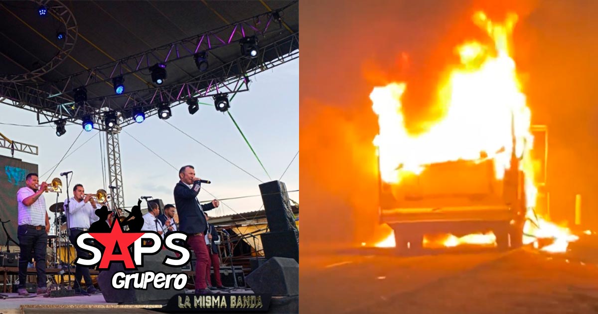 Se incendia camión de La Misma Banda De León y sufre pérdida total junto con instrumentos musicales